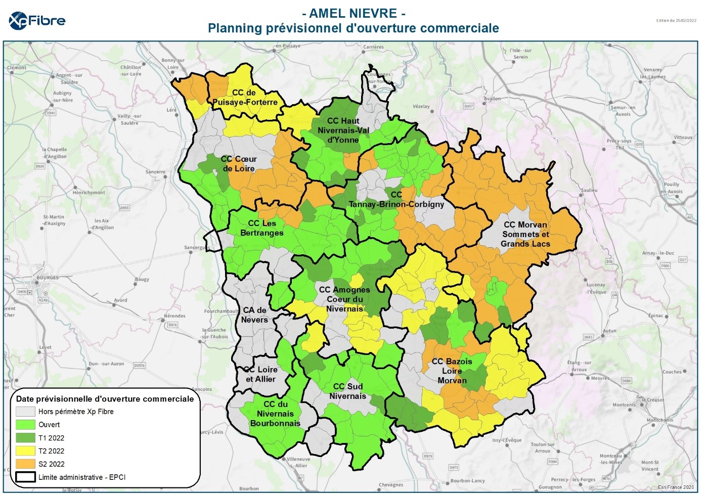 planning prévisionnel d'ouverture commerciale de XpFibre - 1er mars 2022